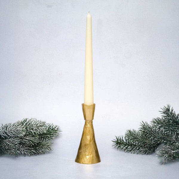Large Gold Hammered Metal Candlestick Holder