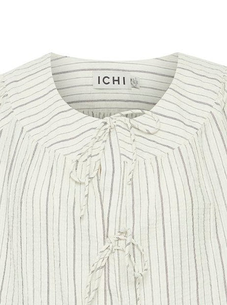 Black Stripe Tie Front Cotton Blouse by ICHI