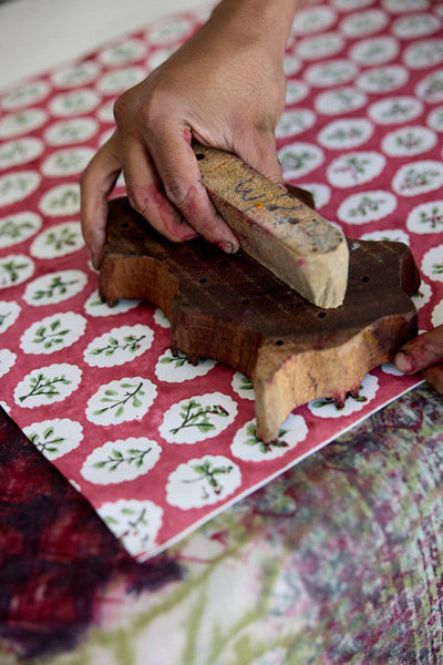 Block Printed Wrapping Paper Sheets - Scallop Tiles Christmas Pudding
