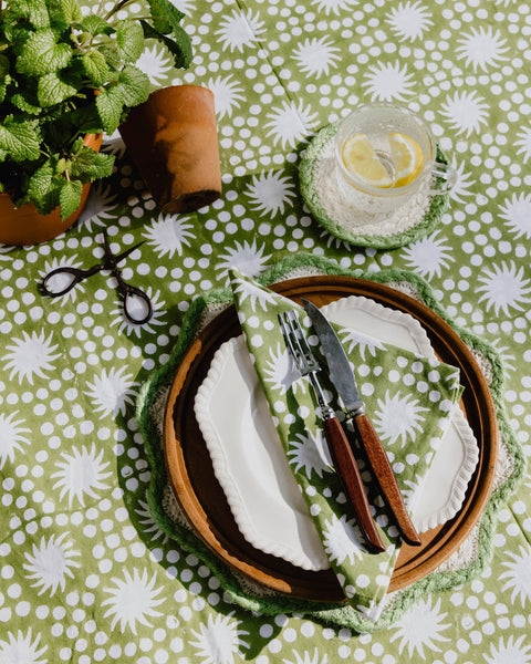 Duck Egg Sunburst Block Print Tablecloth 180cm x 280cm