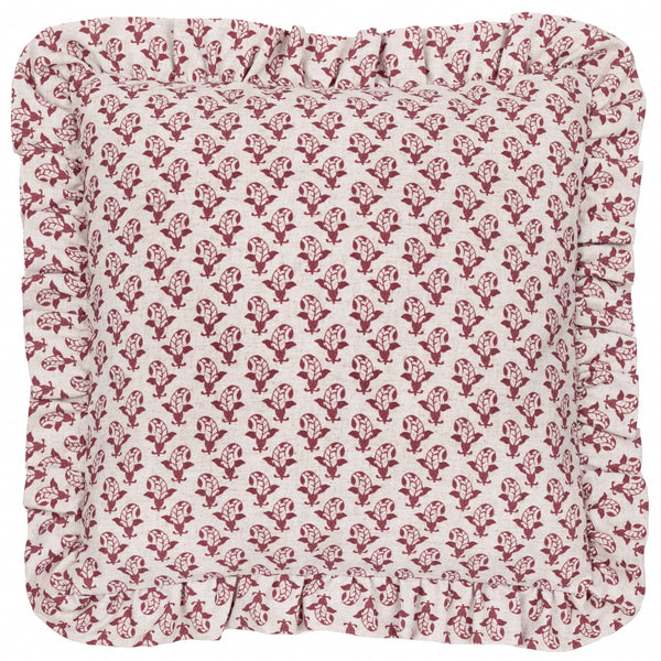 Dark Pink Lulah Block Printed Ruffle Cushion Feather 45cm