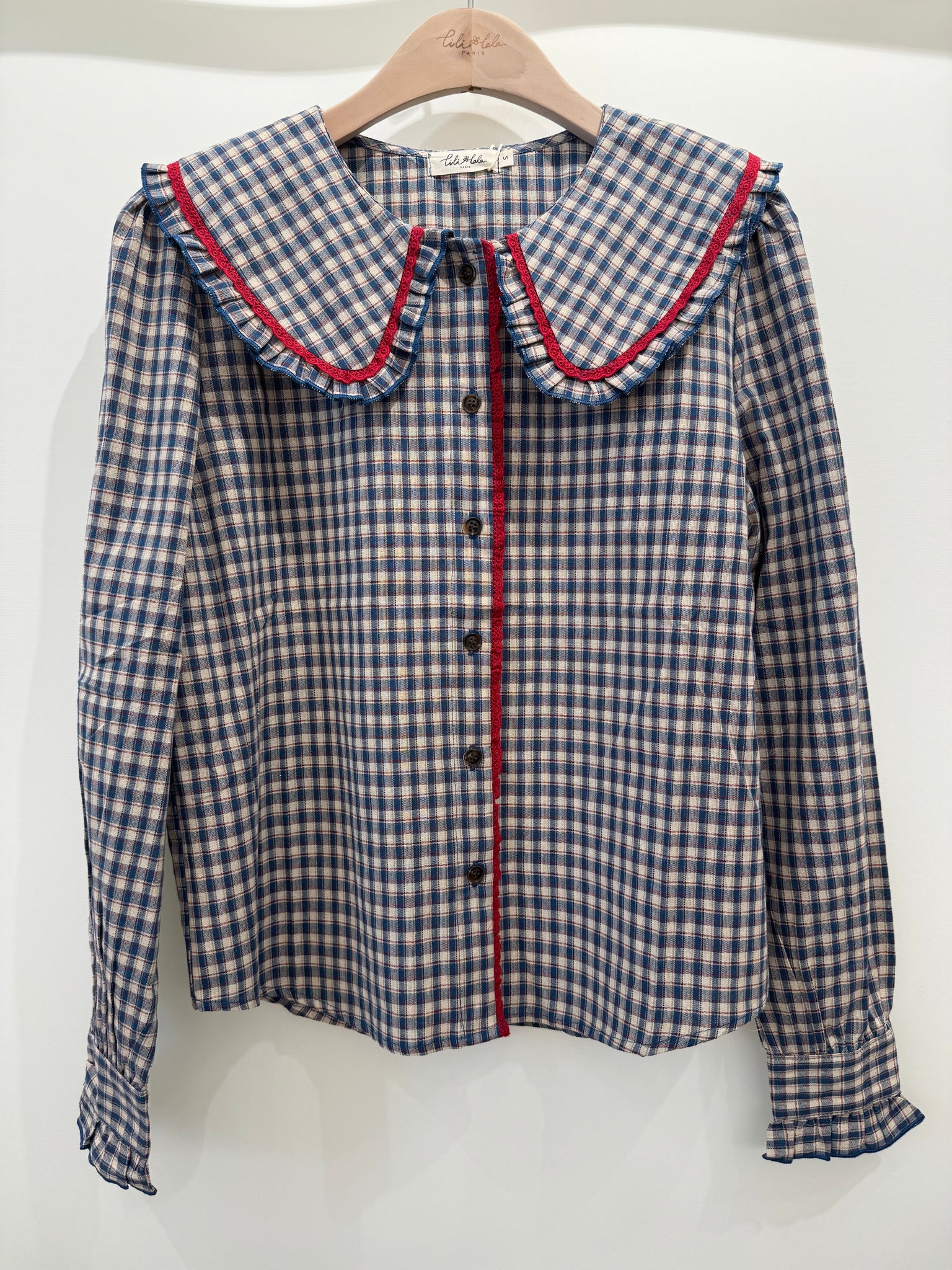 Check Red Embroidered Collar Detail Blouse By Lili and Lala