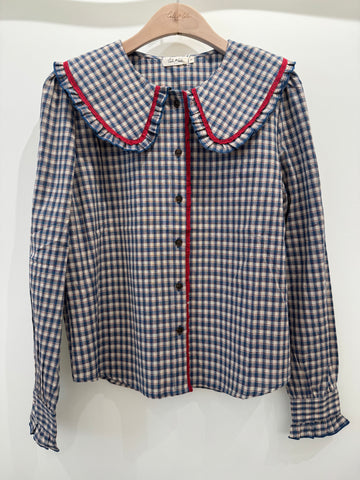 Check Red Embroidered Collar Detail Blouse By Lili and Lala