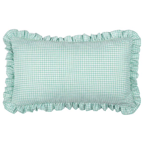 Les Petite Fleurs Gingham Ruffle Cushion Spring Green