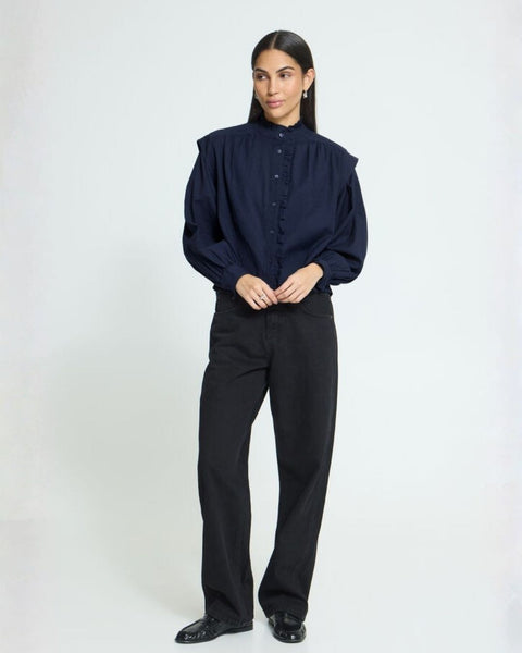 Midnight Smock Cotton Blouse by Ichi