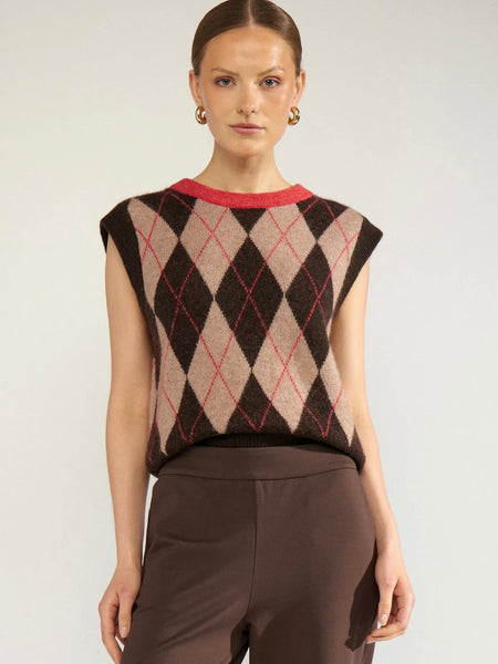 Chocolate Argyle Knitted Tank by Numph