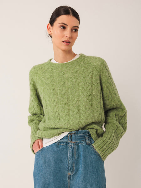 Matcha Cable Knit Crop Sweater by Indi and Cold
