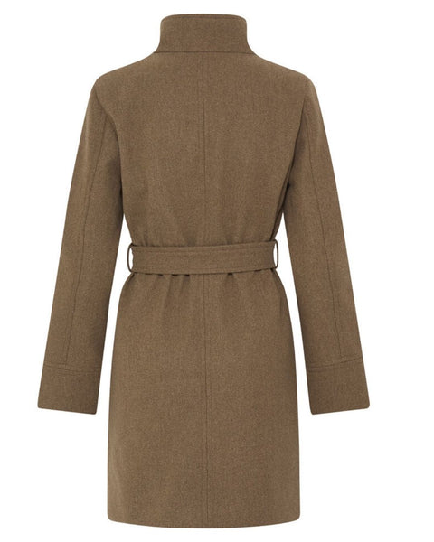 Mocha Funnel Neck Belted Coat by B Young