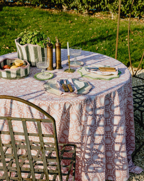 Pink Sunburst Block Print Tablecloth 180x280cm