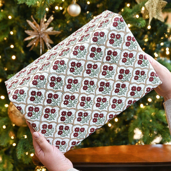 Block Printed Wrapping Paper Sheets - Trellis Cherry