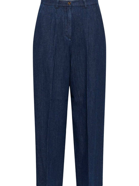 Dark Blue Linen Mix Wide Leg Jeans By Soaked
