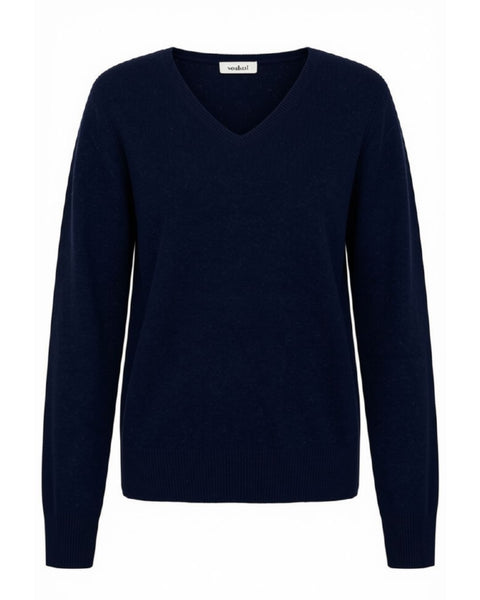 Midnight V Neck Classic Wool Jumper by Soaked