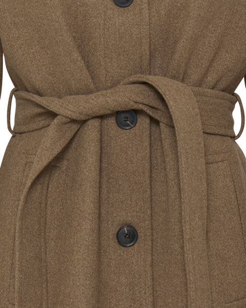 Mocha Funnel Neck Belted Coat by B Young