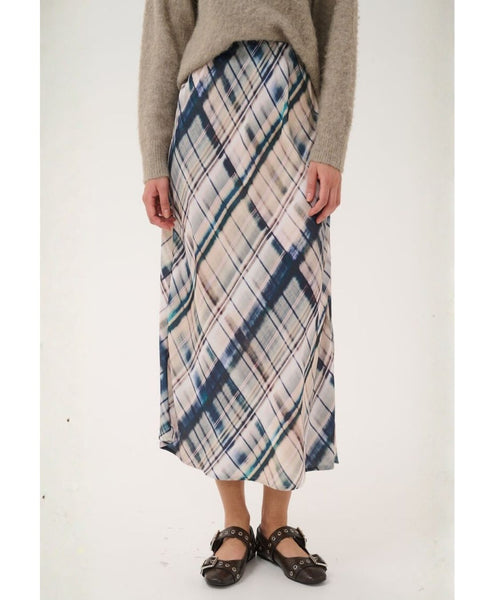 Sky Blue Abstract Check Midi Skirt by Saint Tropez
