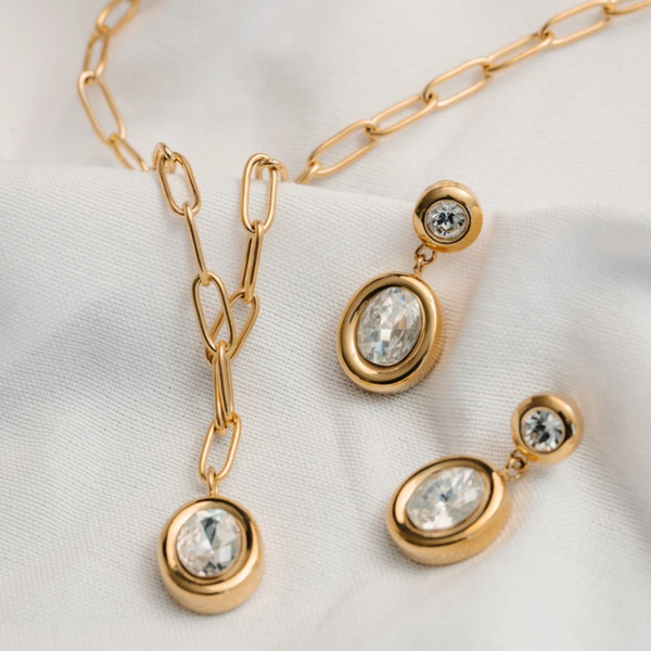 Double Crystal Drop Earrings by Orelia