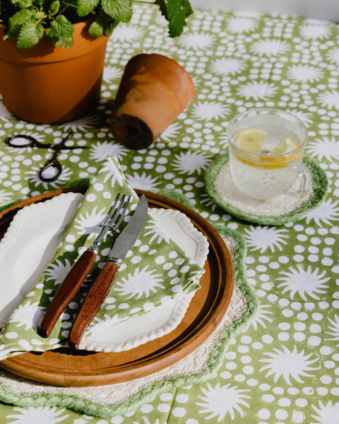 Yellow Sunburst Block Print Tablecloth 180x280cm