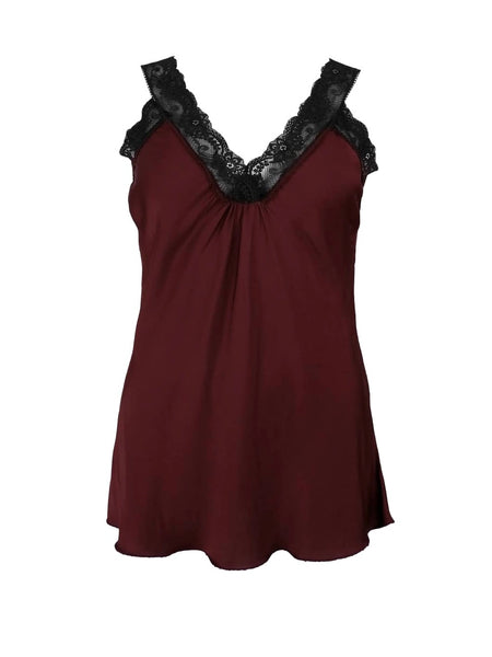 Burgundy Vintage Lace Strap Top By Black Colour