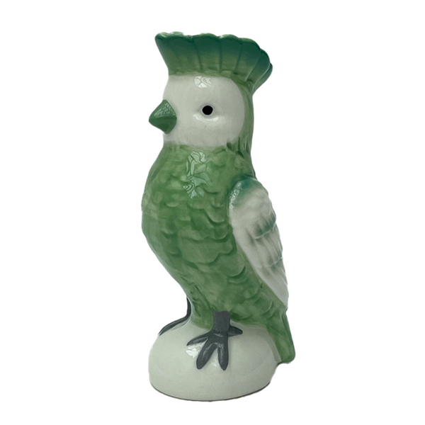 Green ceramic parrot vase