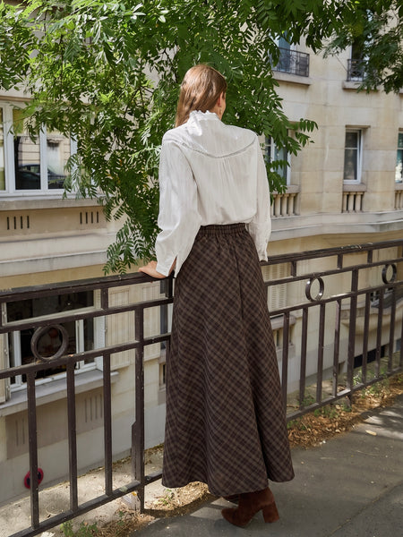 Chocolate Plaid Midi Skirt by Lovie and Co