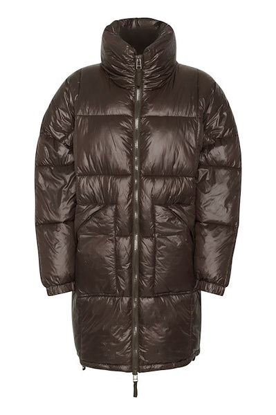 Long Chocolate Puffer Jacket by Saint Tropez