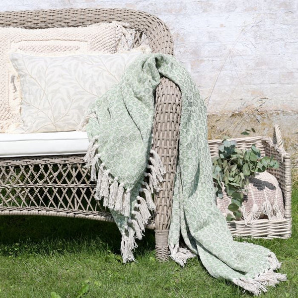 Green and Ivory Recycled Cotton Throw