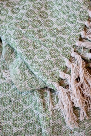 Green and Ivory Recycled Cotton Throw