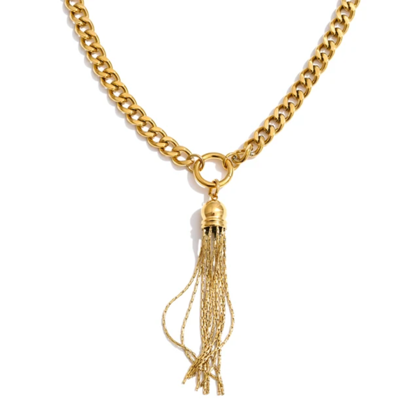 Gold Chunky Chain Tassel Necklace