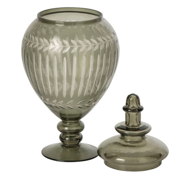 Olive Green Ornate Glass Storage Jar