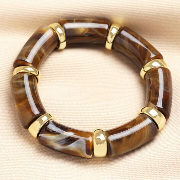 Caramel Marbled Beaded Bracelet in Gold