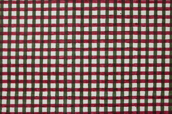 Block Printed Wrapping Paper Sheets - Gingham Holly Green