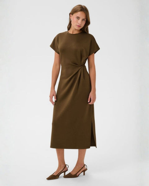 Chocolate Side Pleat Detail Squba Dress By Saint Tropez