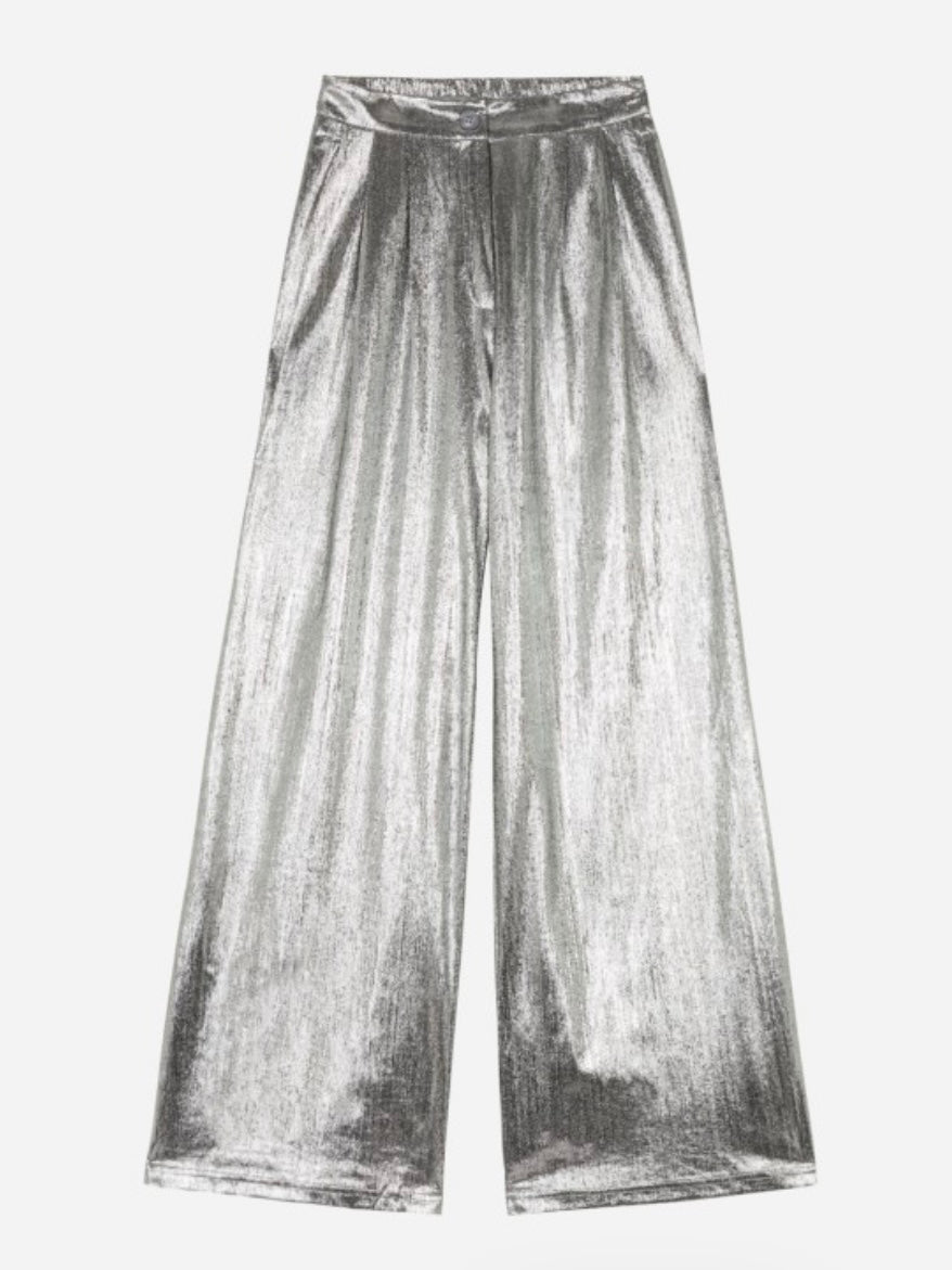 Silver Metallic Wide Trousers by An’ge