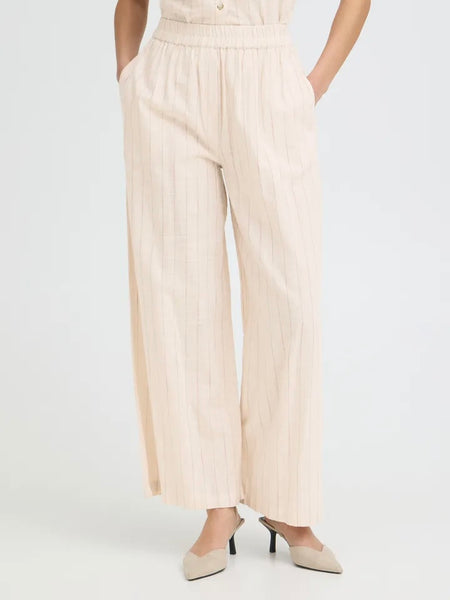 Pink Stripe Soft Wide Leg Trousers by Ichi