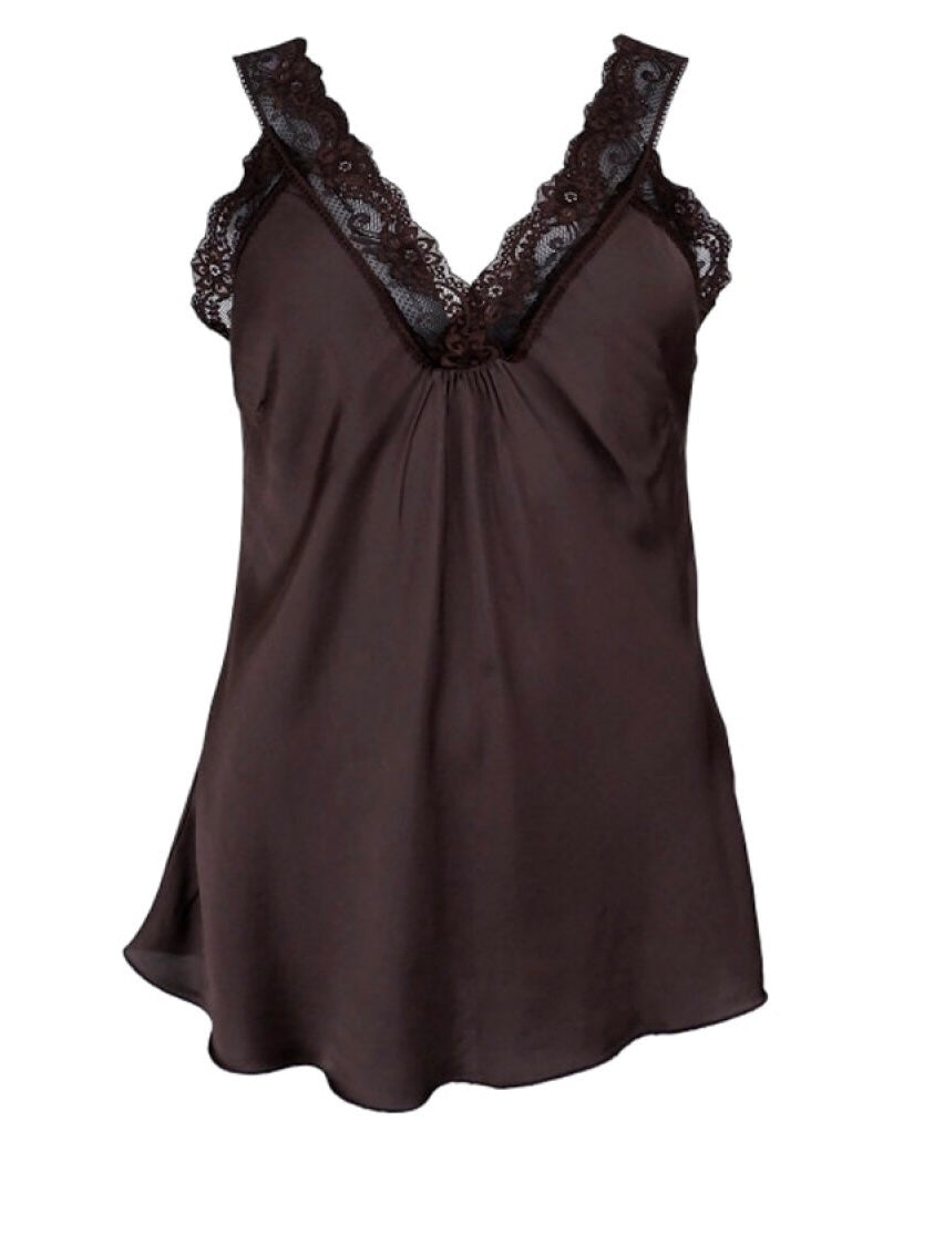 Chocolate Vintage Lace Strap Top By Black Colour