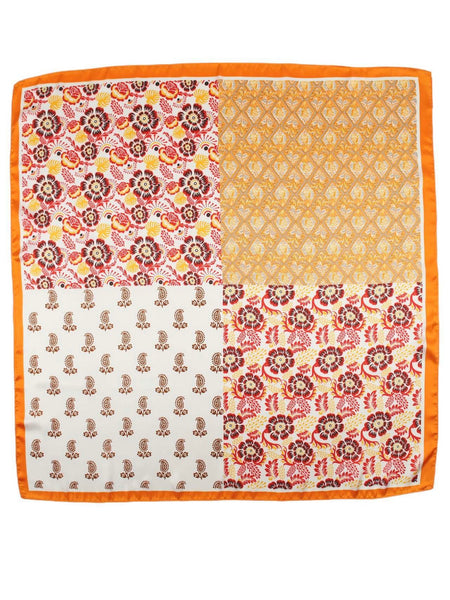 Orange Multi Paisley Print Square Scarf