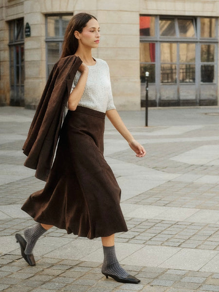 Chocolate Suede Leather Skirt By Soaked
