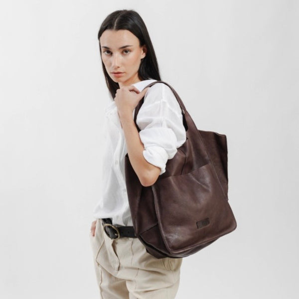 Chocolate Homer Leather Shoulder Bag by Biba