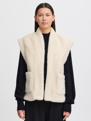 Cream Fleece Gilet Jacket by ICHI