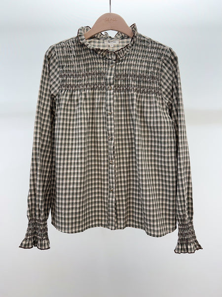 Green Check Smocked Blouse By Lili and Lala