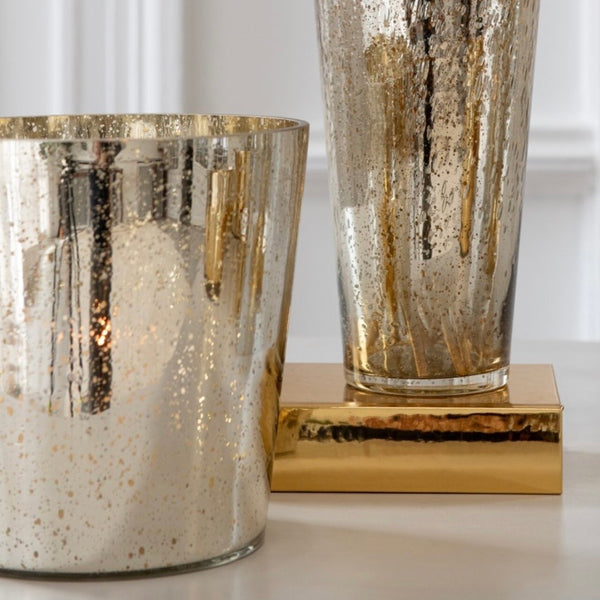 Silver & Gold Speckled Glass Hurricane Vase
