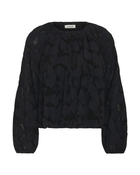 Black Jacquard Zip Blouse by Soaked