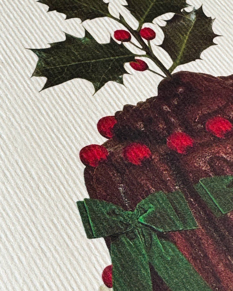 Christmas Plum Pudding Green Bows Greeting Card | Luxury