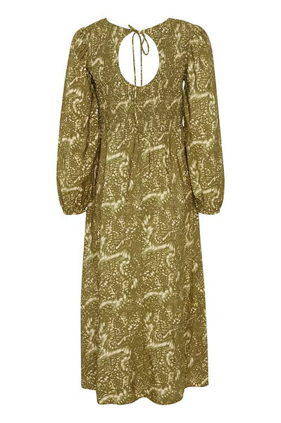 Olive Green Patterned Dress by ICHI