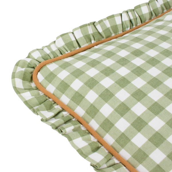 Maude Gingham Cotton Reversible Piped Cushion Sage