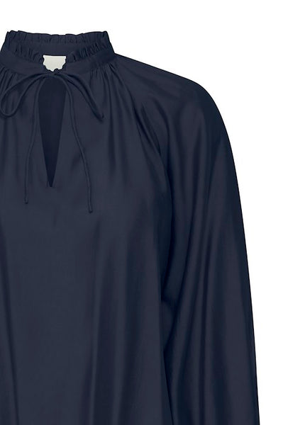 Navy Frill Neck Blouse by ICHI