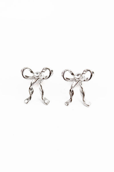 SILVER BOW STUD EARRINGS