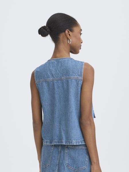 Medium Wash Denim Waistcoat by Ichi