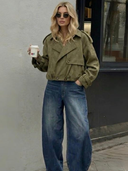 Khaki Revere Boxy Bomber Jacket