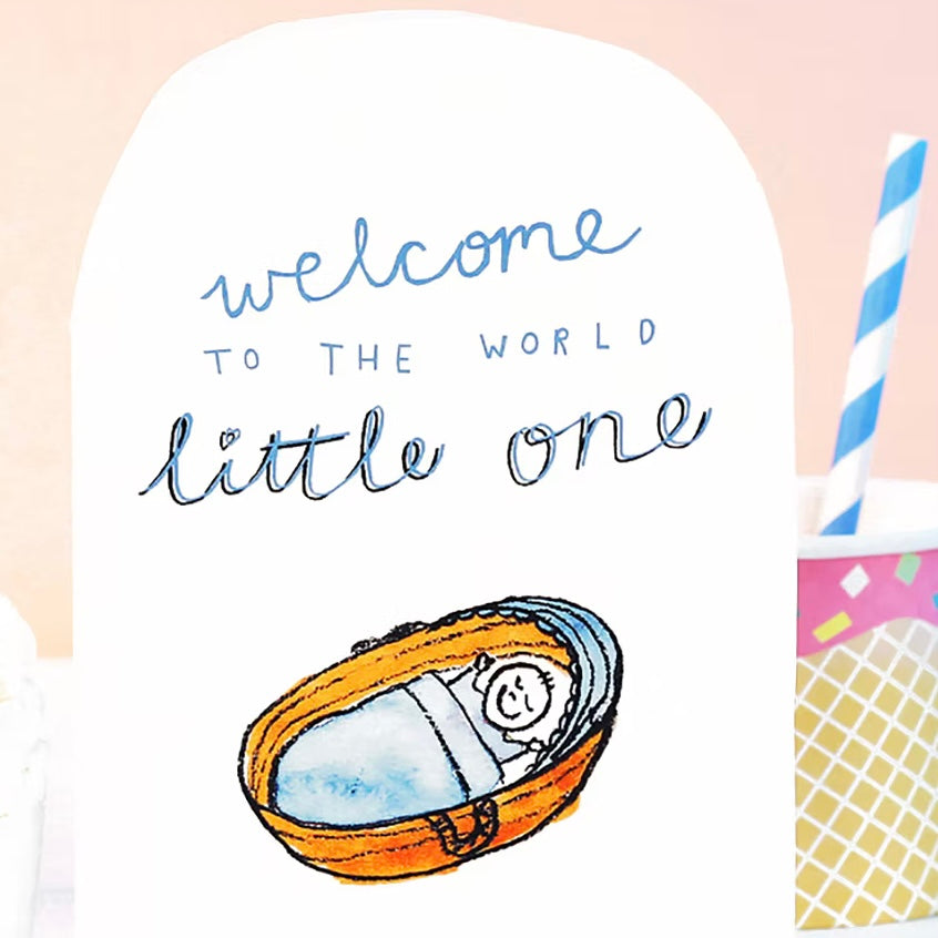 Welcome to the World Little One Blue  Card by Laura Skilbeck
