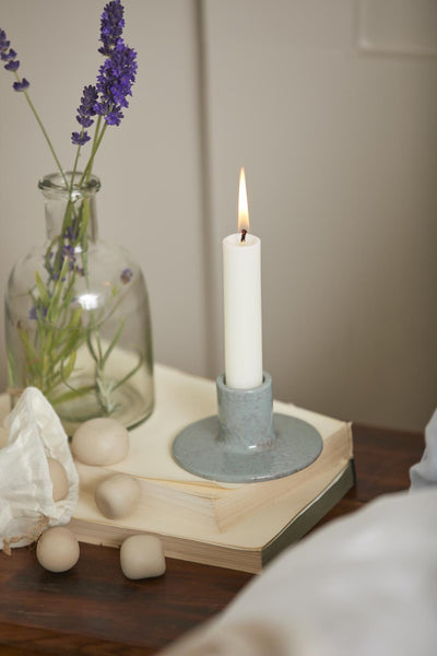 Dusty Blue Stoneware Dinner Candle Holder
